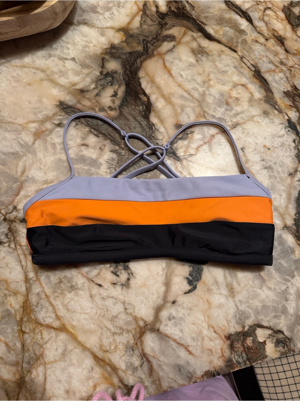 Prana Lavender, Orange & Black Strappy Colorblock Bikini Top